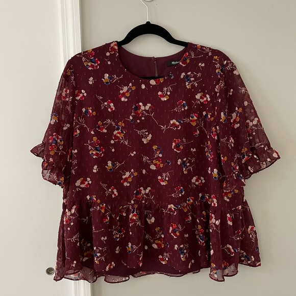 Madewell Ruffle Peplum Swing Top in Clipdot Carnation Toss - Picture 2 of 9